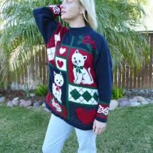 Vintage Basic Editions sweater w/ precious cats and hearts on it.